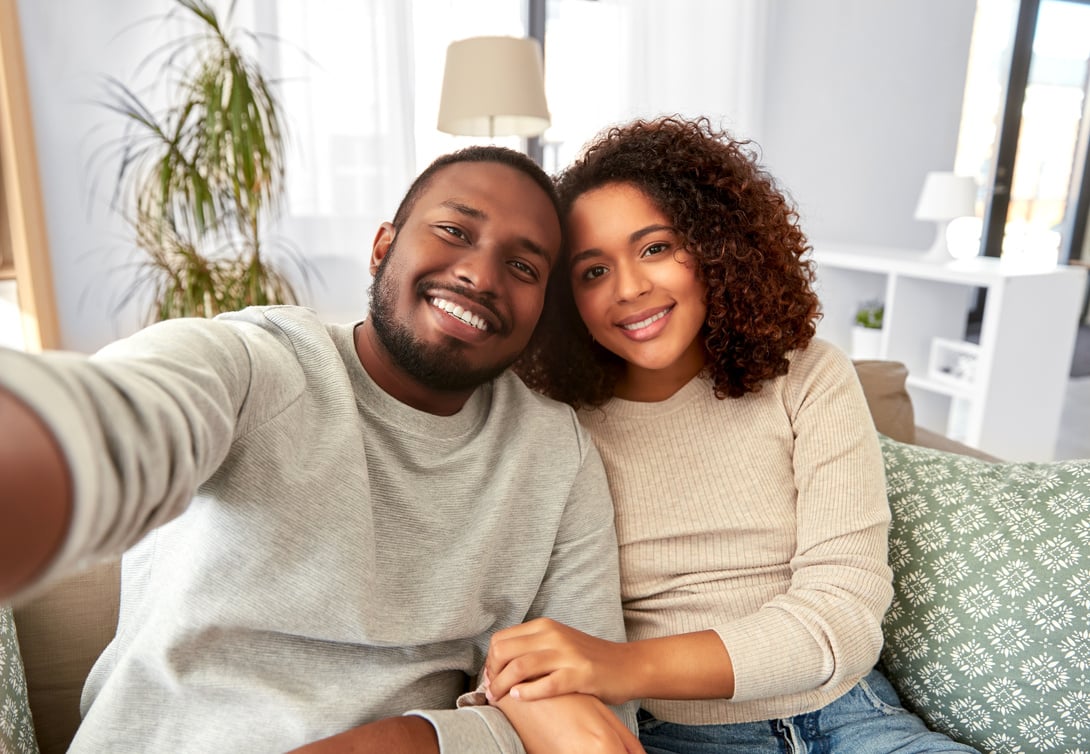 Couple Taking a Selfie at Home  