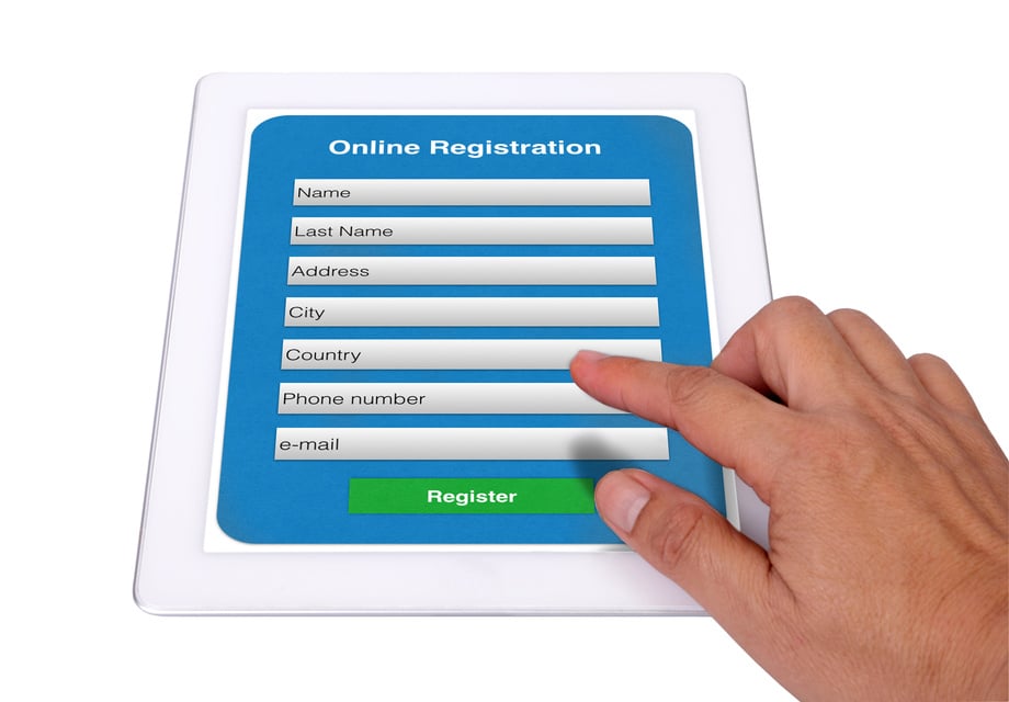 Online registration form on tablet.